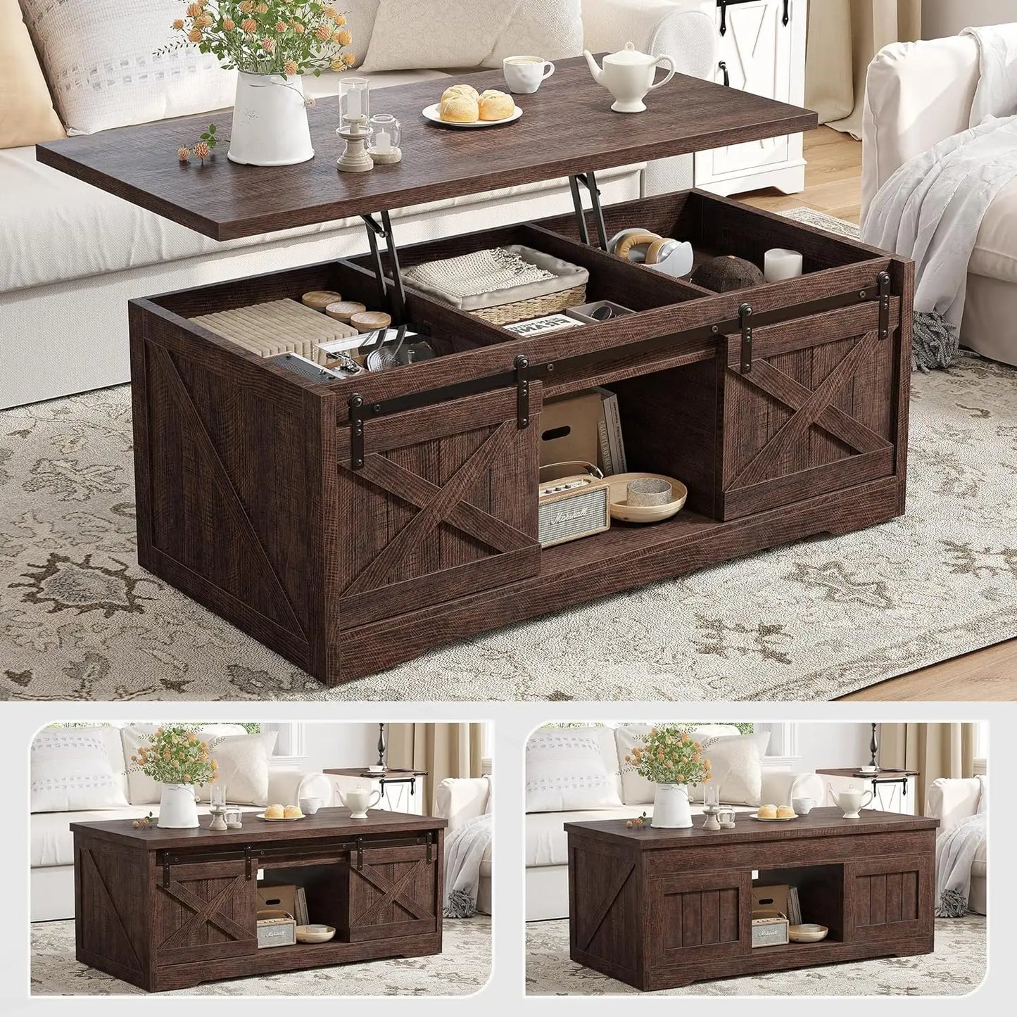 Coffee Table Lift Top Coffee Table w/Storage White or Brown/Lifting Top 48" Lift Coffee Table