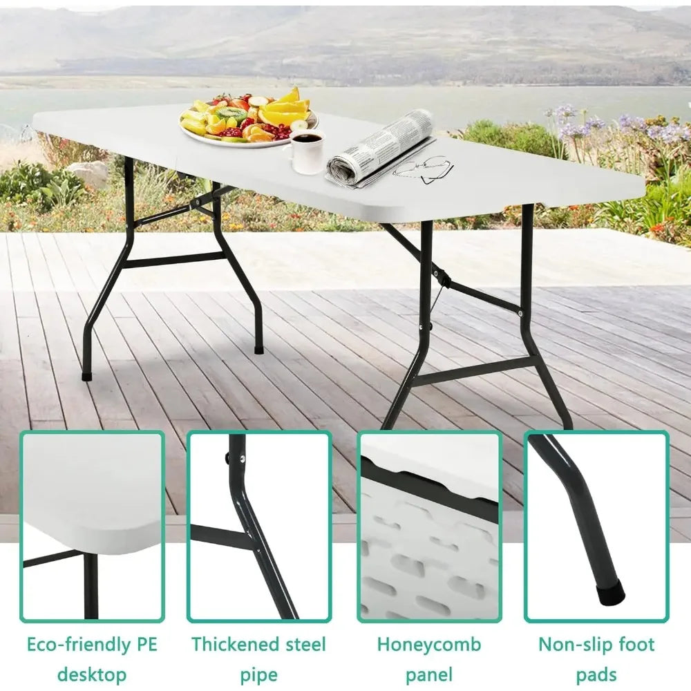 Camping Table Plastic Picnic Table Office Table for Parties Wedding Camping Office (White, 6 FT)