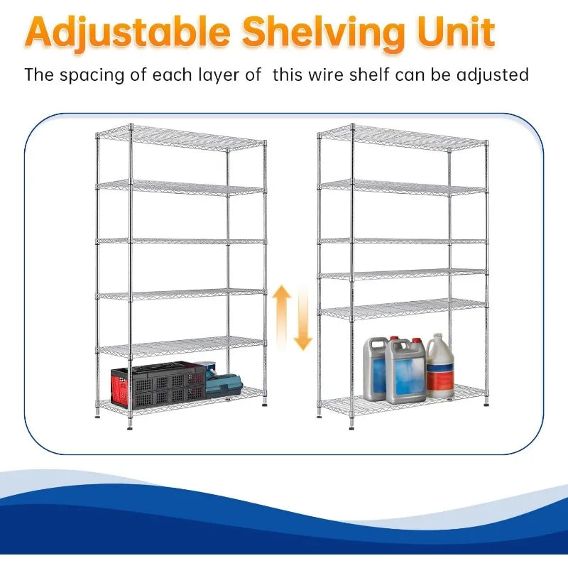 Storage Shelves 2100Lbs Capacity, 6-Shelf on Casters 48" L×18" W×72" H Commercial Wire Shelving Unit