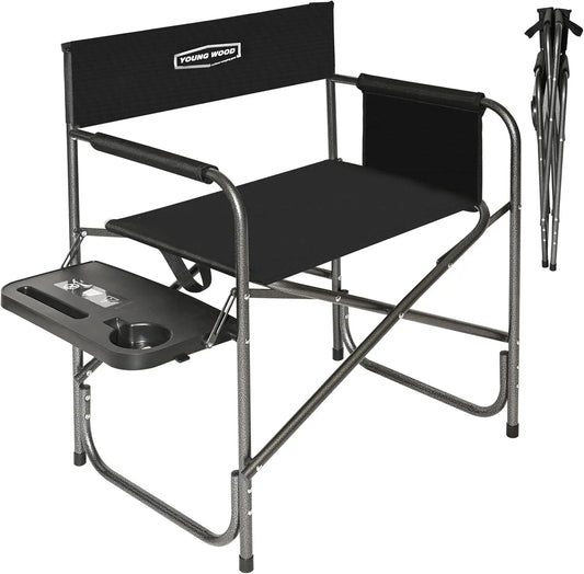 Camping Directors Chair, Lightweight Oversized Portable Folding Chair w/Side Table +Storage Pockets
