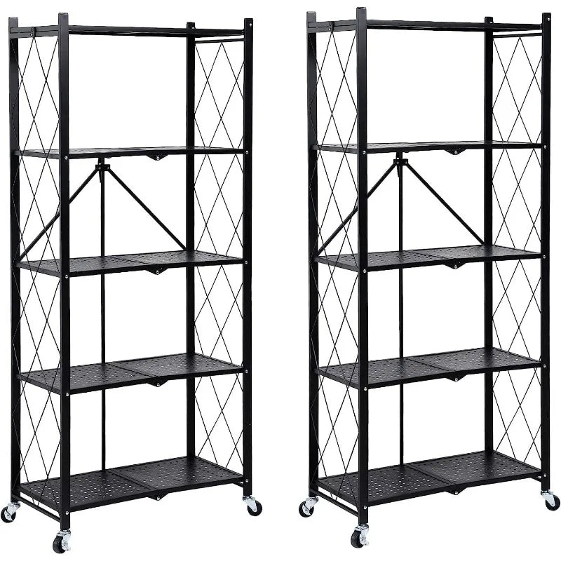 5-Tier Heavy Duty Foldable Metal Rack Storage Shelving Unit with Wheels Moving Easily Organizer