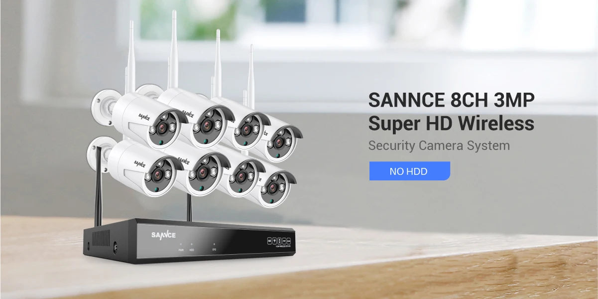 SANNCE 8CH 3MP WiFi NVR 8PCS 2.0MP IR Outdoor Weatherproof CCTV Wireless IP Camera Security Video