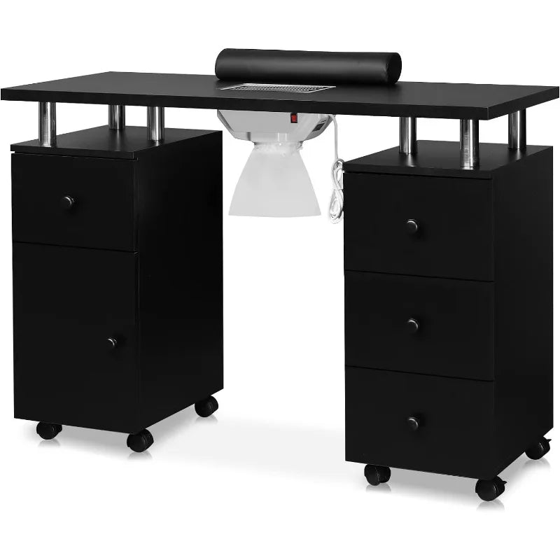 Manicure Table Desk for Tech, Table Station w/Electric Dust Collector, Makeup Storage