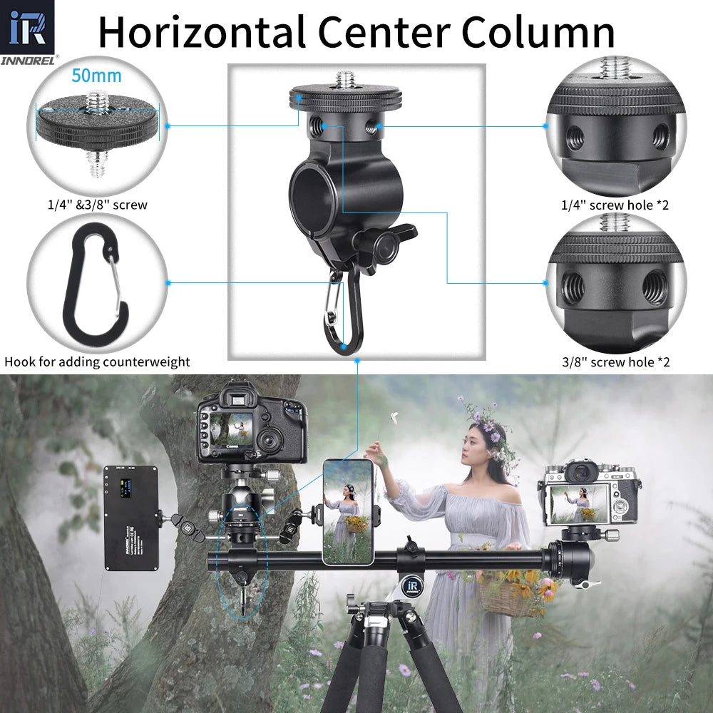 INNOREL HT284A Alloy Camera Tripod Horizontal Stand for DSLR Video Camcorder Center Column Load 20kg