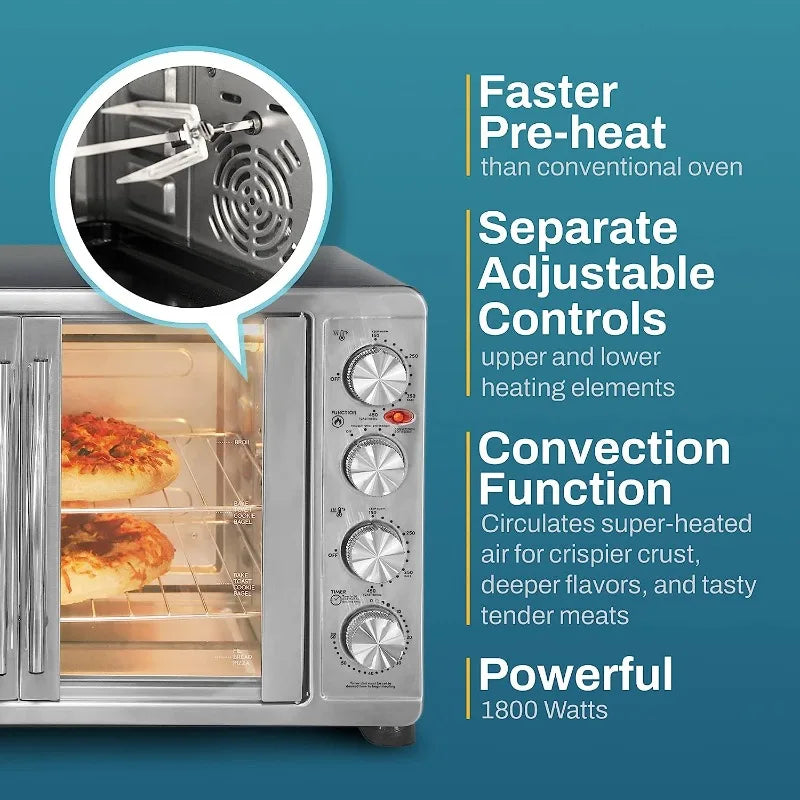 Elite Gourmet ETO-4510M French Door 47.5Qt, 18-Slice Convection Oven 4-Control Knobs