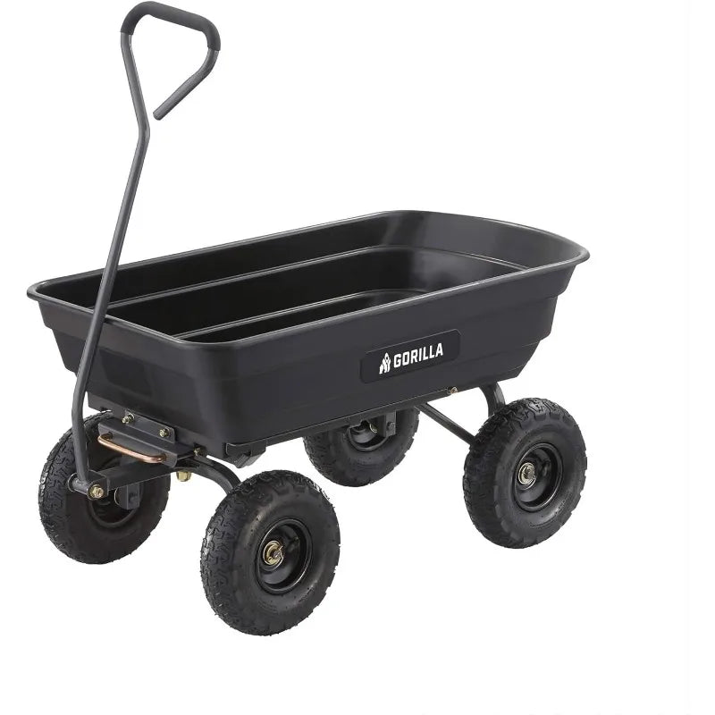 Gorilla Carts Heavy Duty Poly Utility Dump Wagon Garden Cart w/Pneumatic Tires, 4 Cu Ft - 600 lb Cap