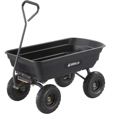 Gorilla Carts Heavy Duty Poly Utility Dump Wagon Garden Cart w/Pneumatic Tires, 4 Cu Ft - 600 lb Cap