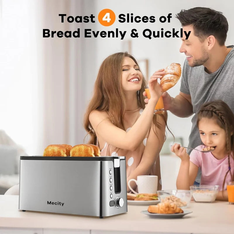 4 Slice Toaster, Long Slot Toaster With Countdown Timer, Bagel/Defrost/Reheat/Cancel,Warming Rack