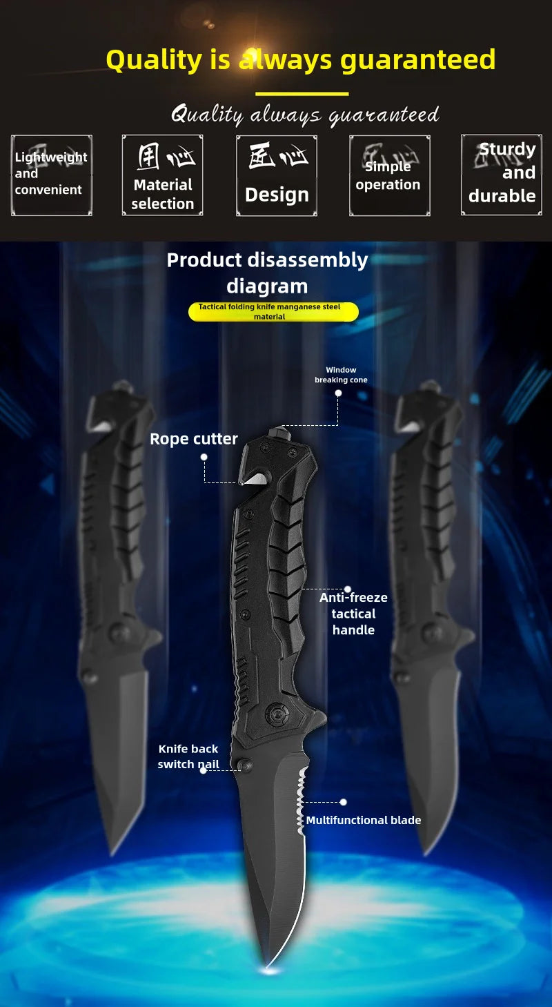 Multi functional outdoor camping knife with safety lock, foldable blade/sharp pocket tactical knife