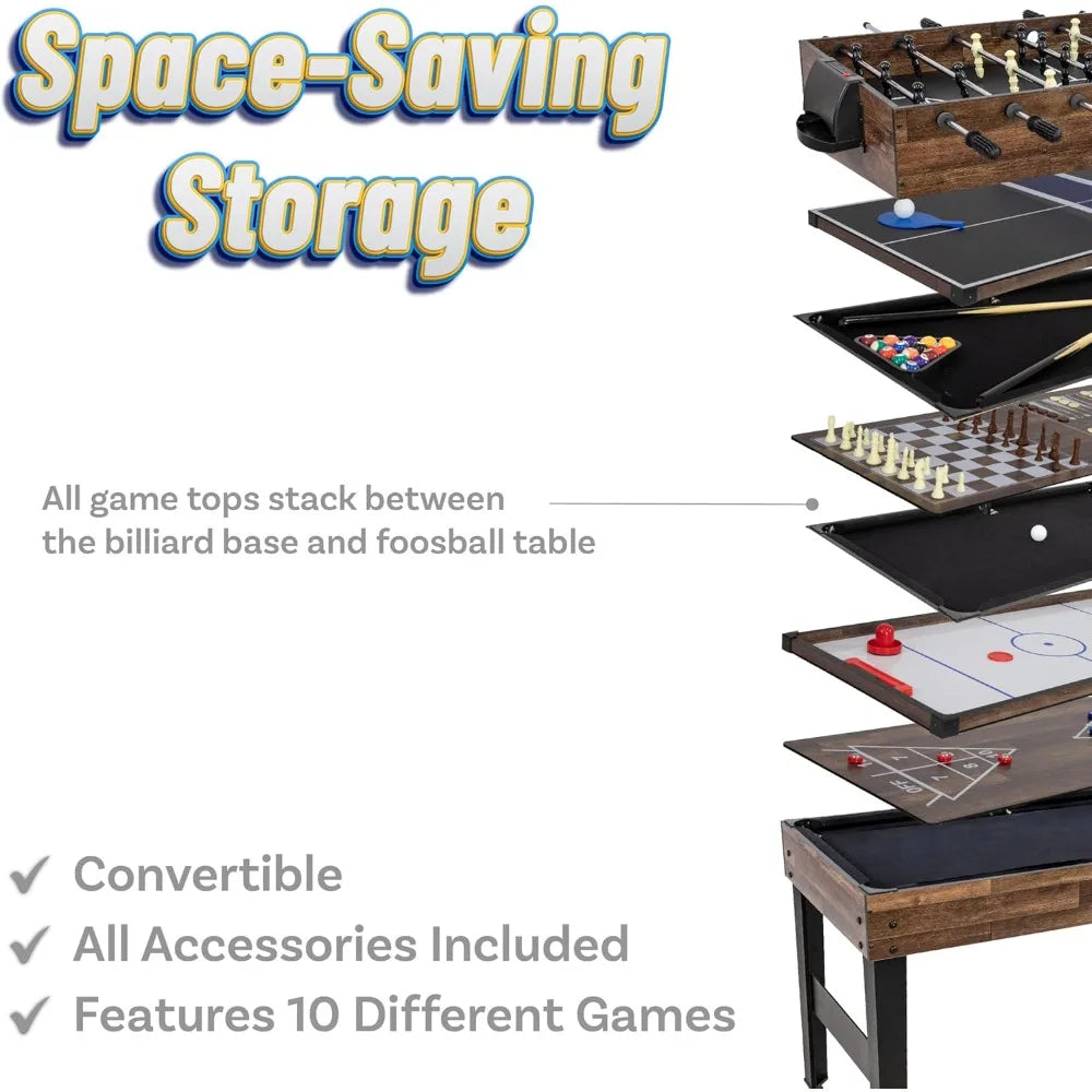 10-in-1 Game Table - Combination Multi-Game Table with Billiards, Push Hockey, Foosball