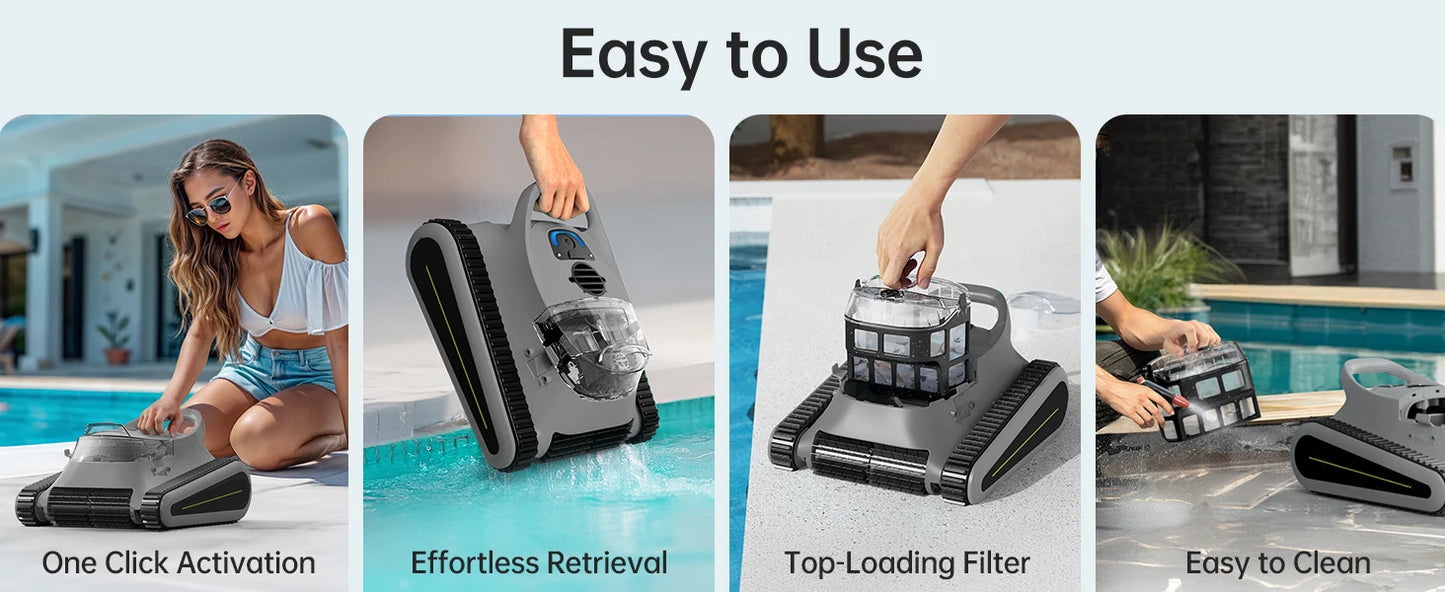 Pool Vacuum Cordless Pool Cleaners/In or Above Ground Pool/Wall Floor Waterline 180W Powerful