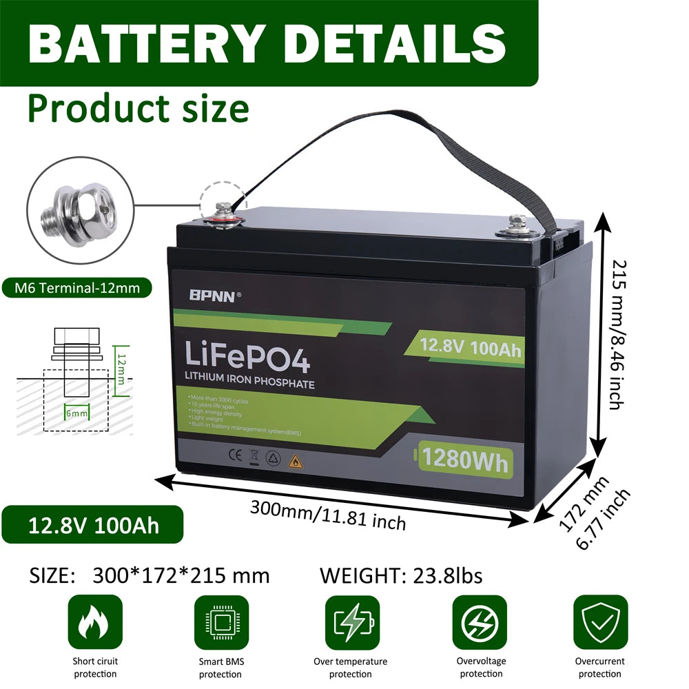 12V 200Ah 100Ah 50AH LiFePO4 Battery with BMS Lithium Iron Phosphate Batteries Pack for Solar Boat Golf Cart Wind Solar Energy