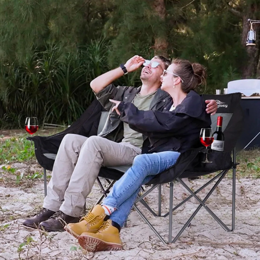 Bolosy Oversized Double Folding Camping Chair/Two Adults, Heavy Duty and Portable with Cup Holders