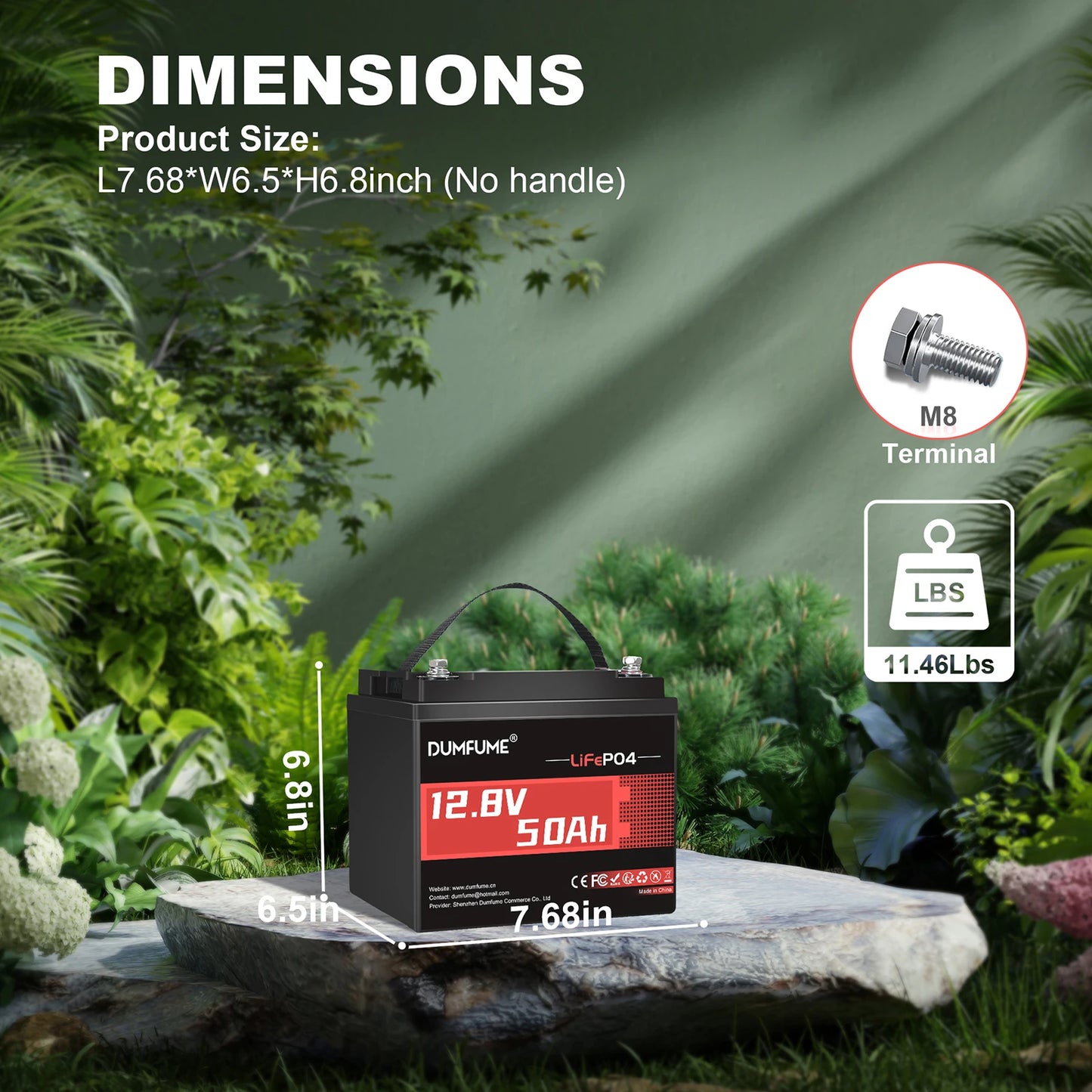 Dumfume 12.8V 50Ah LiFePO4 Lithium Battery 50A BMS 640W Rechargeable Grade A+ Cells