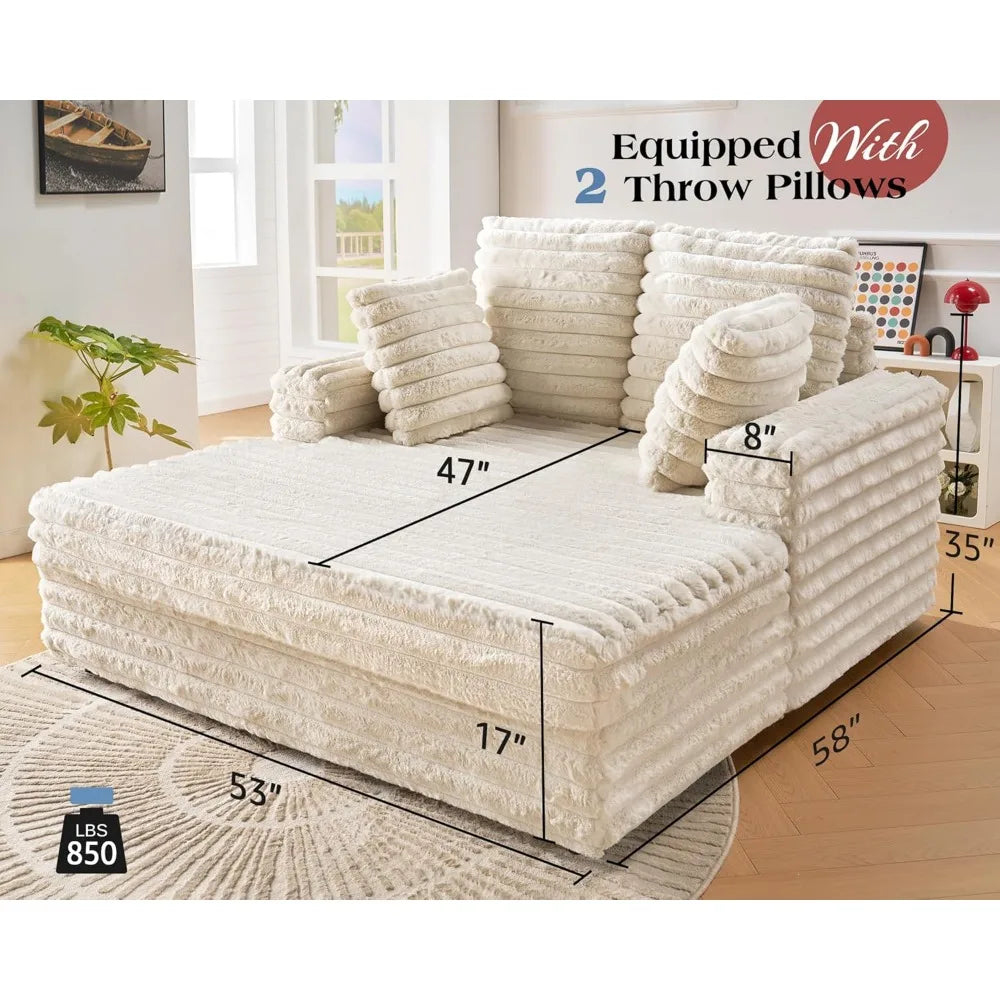 53" Sofa Bed, Upholstered Sofa Bed with Throw Pillows and Armrests, Sleeper Chair- Plush Chair Bed