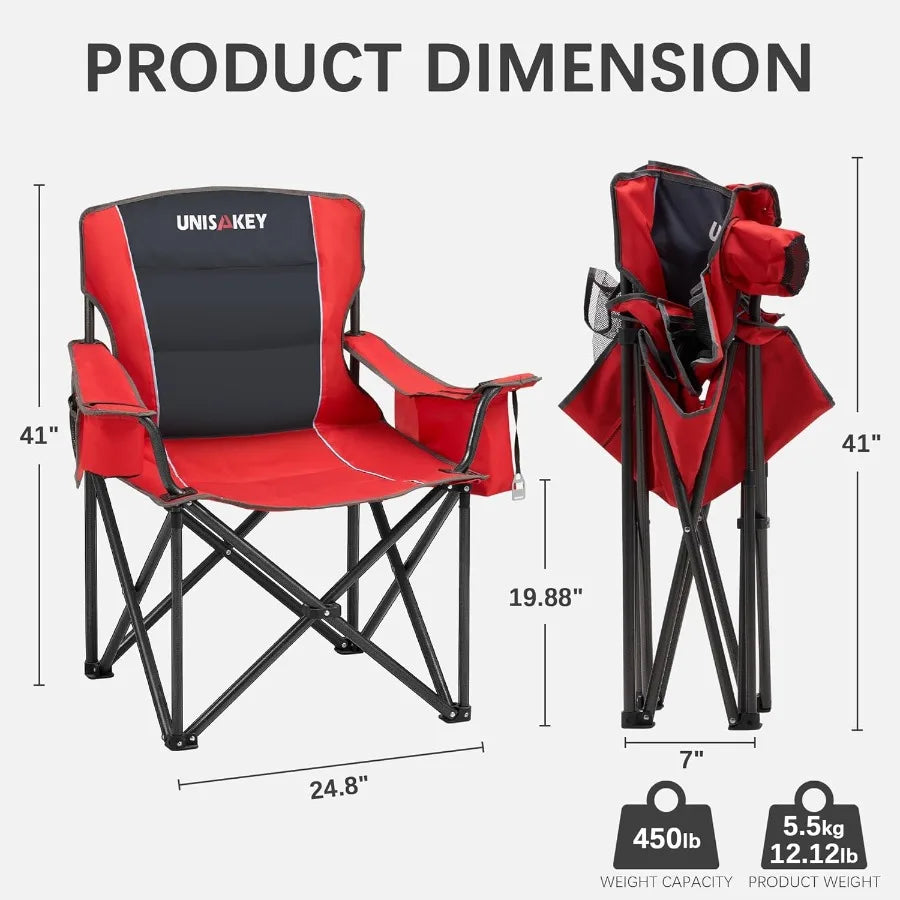 Oversized Folding Camping Chair for Adults 450lbs Support Heavy Duty Portable Lawn Chairs