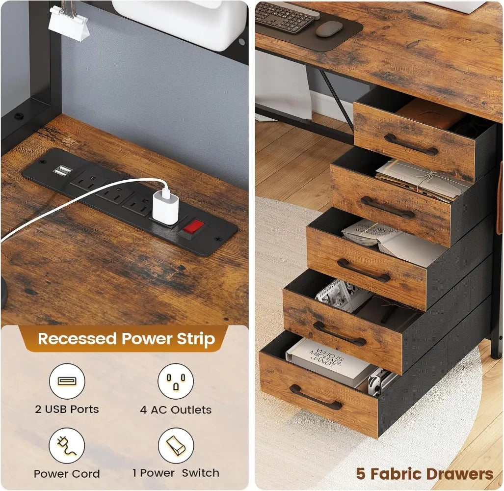 SEDETA L Shaped Gaming Desk with Drawers, L Shaped Computer Desk with Hutch and Storage Shelves