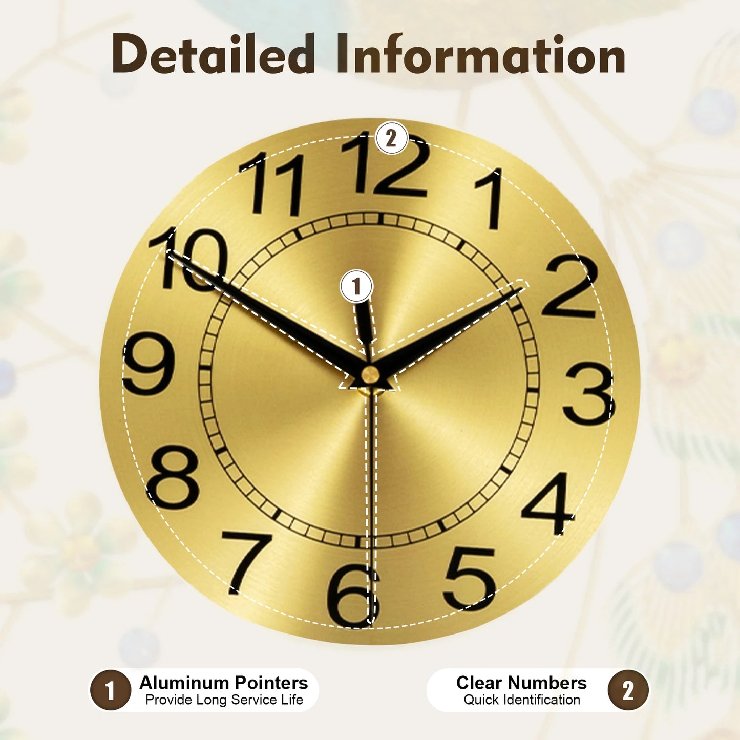 Peacock Wall Clock, Modern Gold & Blue Design, 65*75cm Size, Wall-Mounted Analog Clock with Numbers