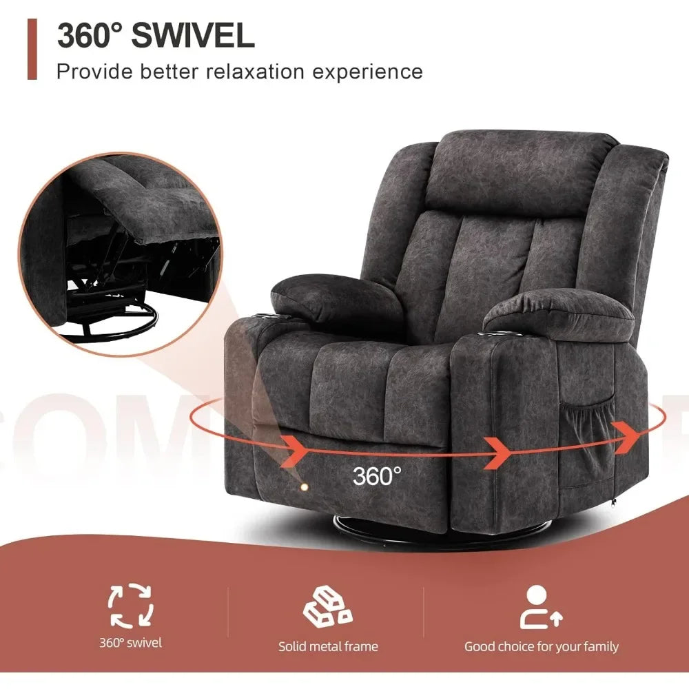 Recliner Chair Massage Rocker w/Heated 360 Degree Swivel Lazy Boy/Single Seat w/Cup Holder