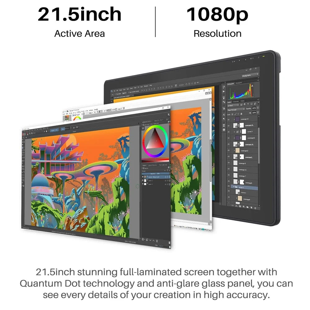 21.5" Huion Graphics Tablet Monitor Kamvas 22 Plus RGB Drawing Tablet Support Linux MacOS Android