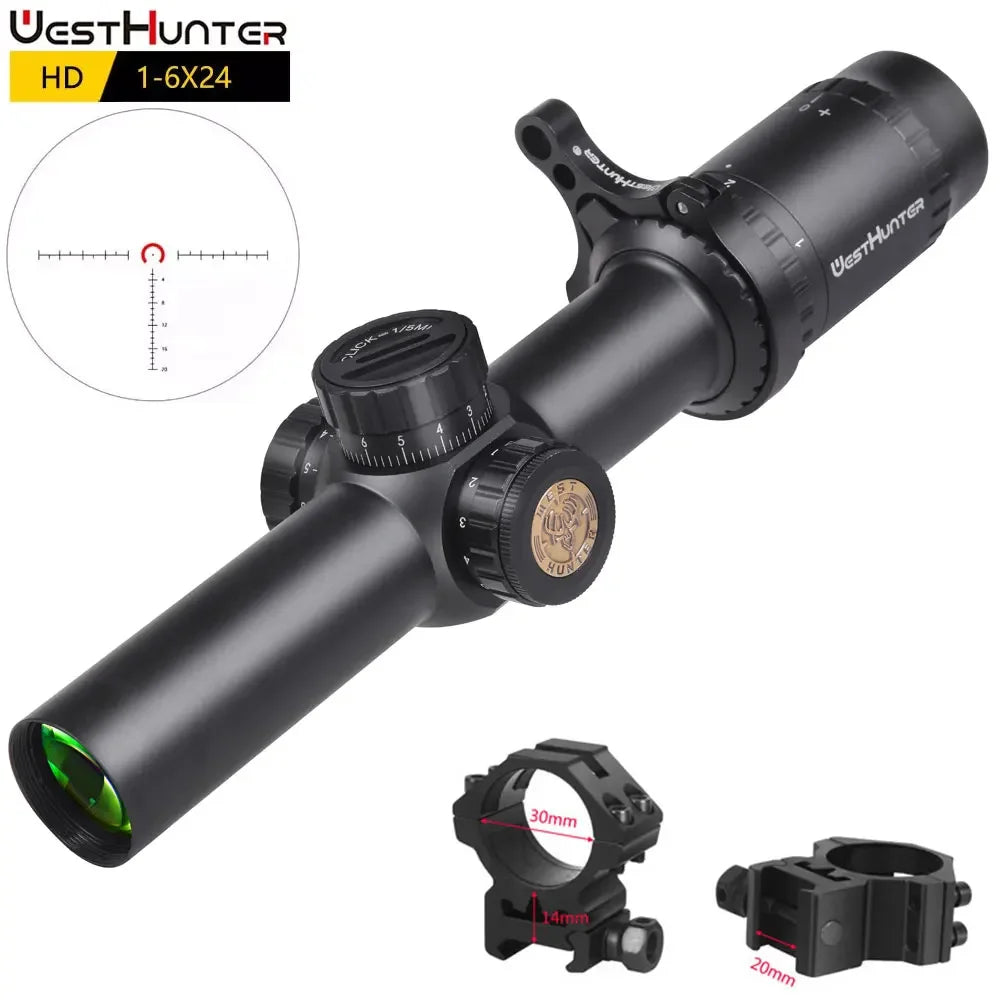WestHunter HD 1-6X24 IR LPVO Riflescopes R/G Illumination Etched Glass Reticle Hunting Sights