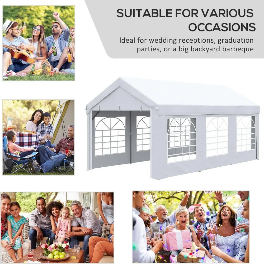 Heavy Duty Party Tent & Carport w/Removable Sidewalls, Double Doors, BBQ, White