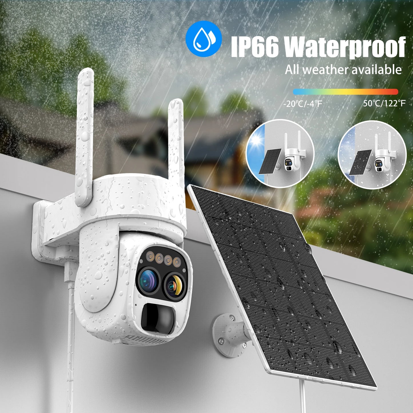 360-degree low power solar panel battery 5MP 2K FHD[10x zoom]2.4G WiFi with spotlight alarm, PTZ motion detection,CCTV