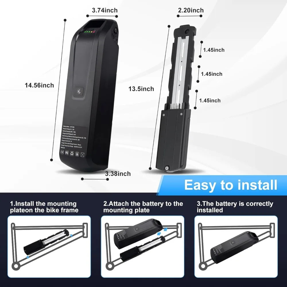 36V 48V Hailong Ebike Battery w/Charger Full Capacity 10Ah 15Ah 20Ah 18650 Lithium Battery Pack