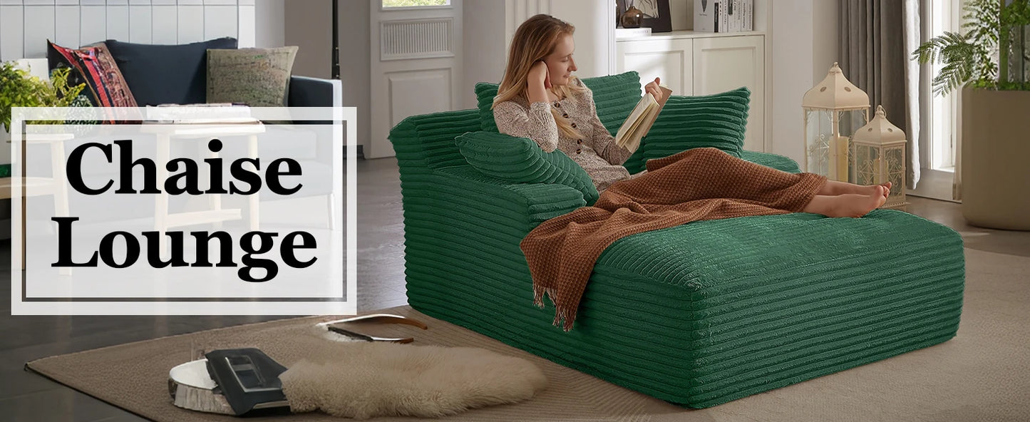 Oversized Chaise Lounge Chair with 3 Comfy Pillows for Living Room Bedroom, Wide Arms Corduroy