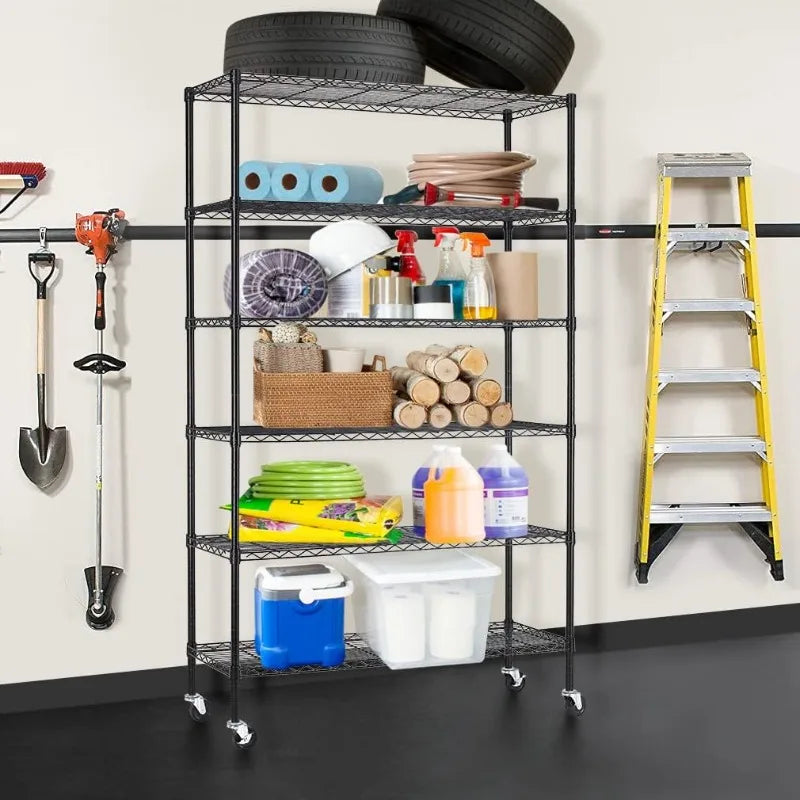 Storage Shelves 2100Lbs Capacity, 6-Shelf on Casters 48" L×18" W×72" H Commercial Wire Shelving Unit