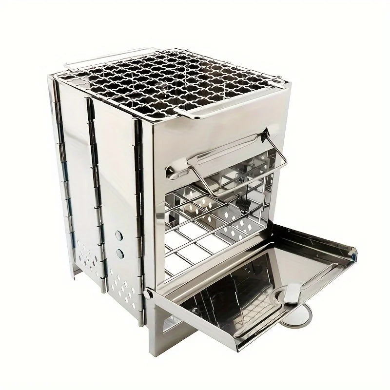 Portable Stainless Steel Firewood Stove For Camping, Picnic, And BBQ - Compact And Lightweight