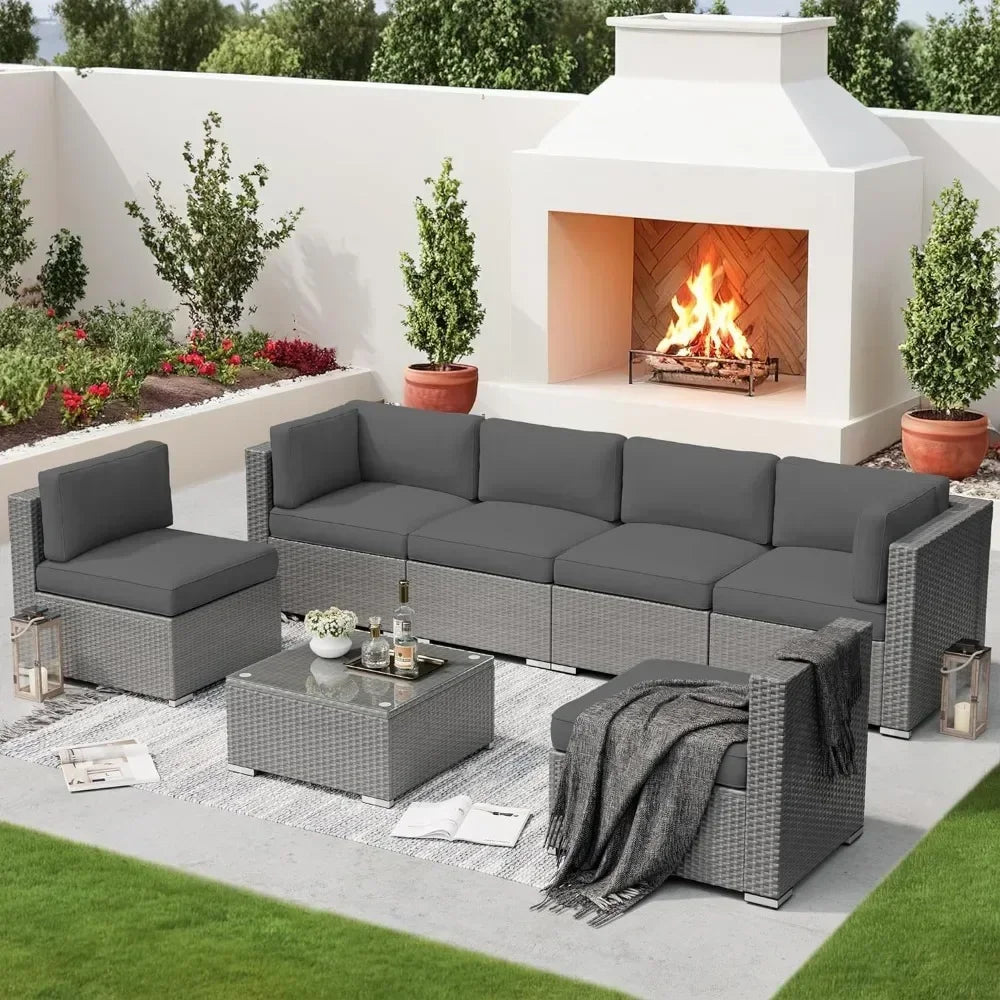 Outdoor Furniture Set, 7 Pieces Outdoors Patio Furniture Sets, Rattan Outdoor Patio Sectional