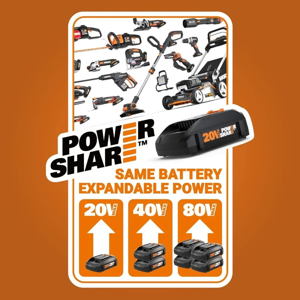 40V 12" Cordless Chainsaw Power Share w/Auto-Tension - WG381 (2-20Amp Batteries & Charger Included)