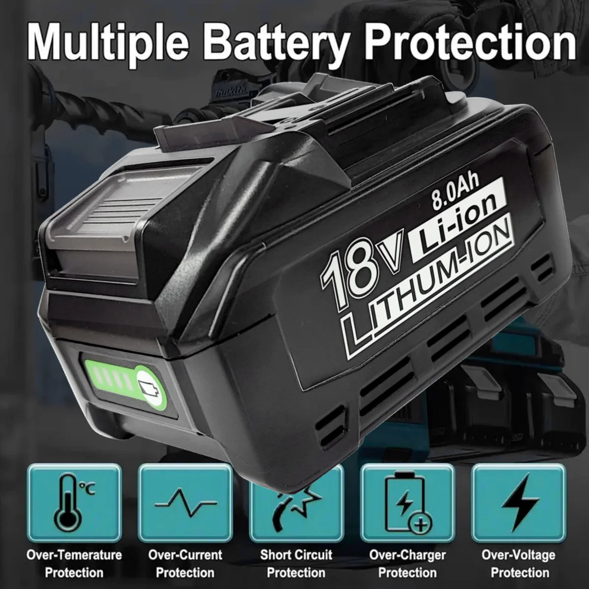 4/2/1pc 8.0Ah BL1860B Makita 18V Compatible w/Makita 18 Volts BL1860 BL1820 1830B 1840B 1850B BL1825