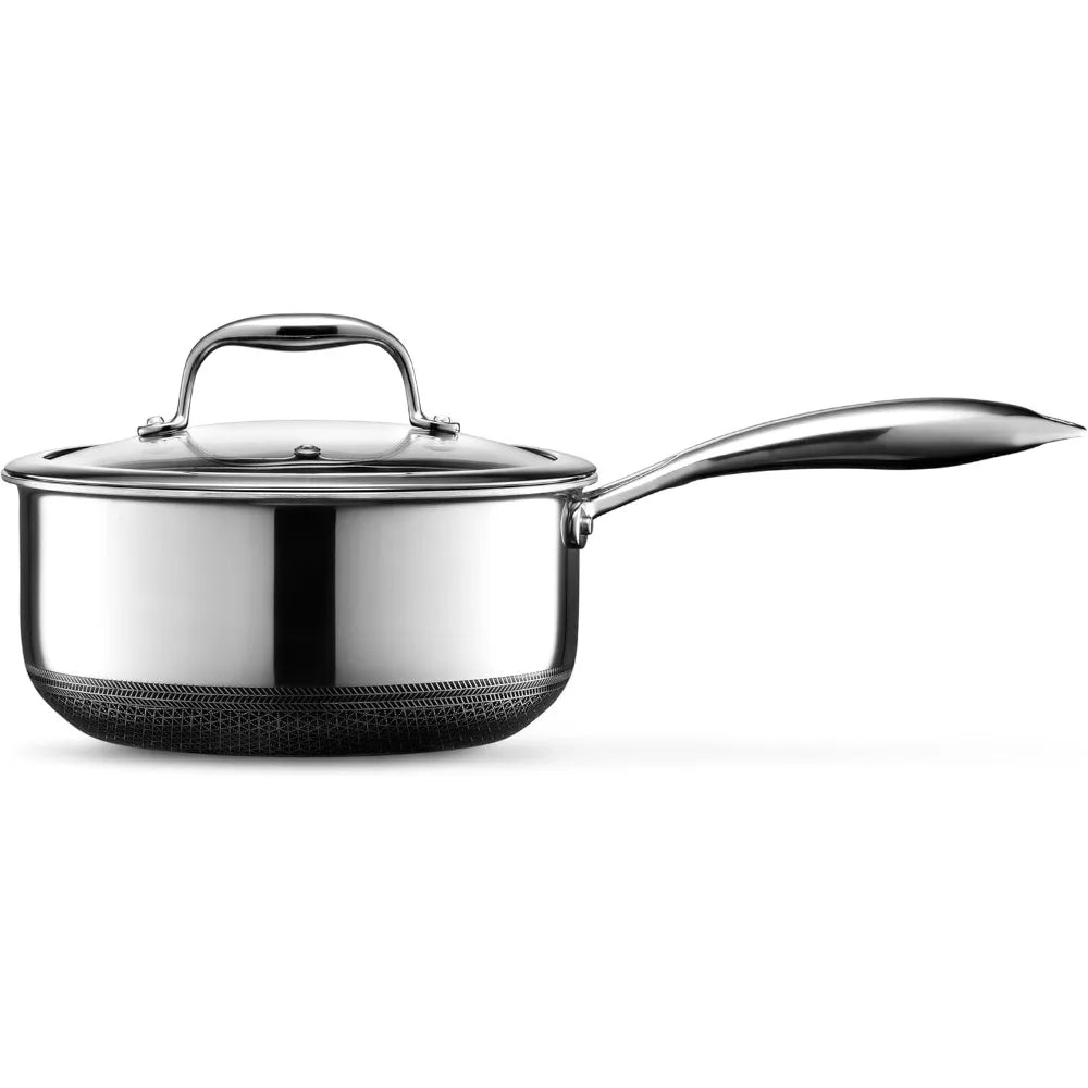 HexClad Nonstick 3-Quart Saucepan with Tempered Glass Lid, Dishwasher Safe Compatible w/ All Cooktops