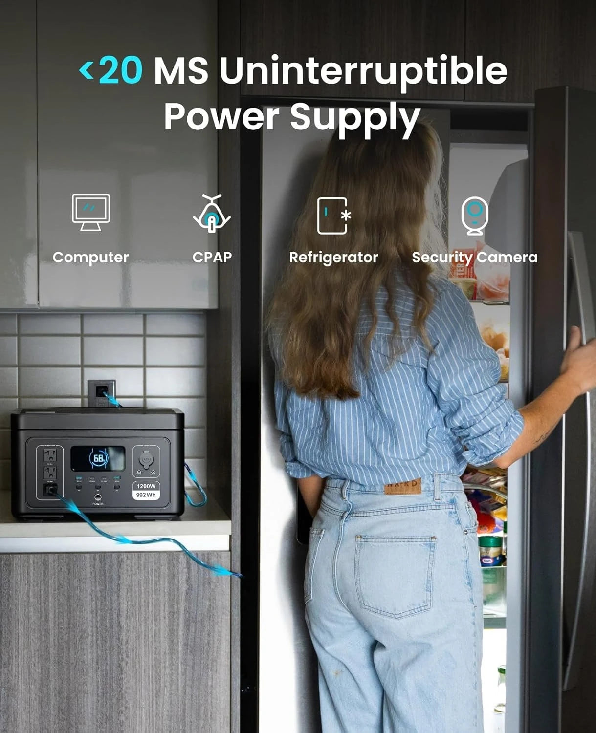 2025NEW Portable Power Station 1200W 992Wh LiFePO4 Solar Generator w/Smart App Control, UPS