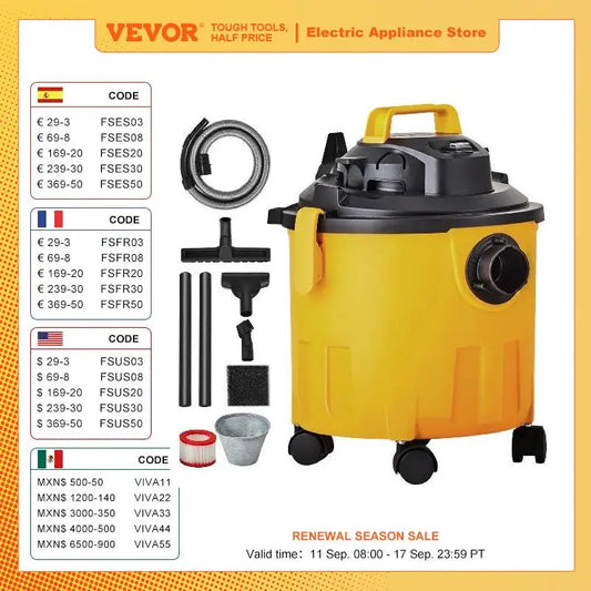 VEVOR Shop Vacuum Wet And Dry 5 Gallon 6 Peak HP Wet/Dry Vac Powerful Suction w/Blower Function