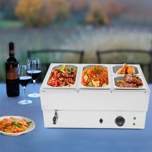 Electric 4-pan Food Warmer Commercial Stainless Steel Buffet Server Adjustable