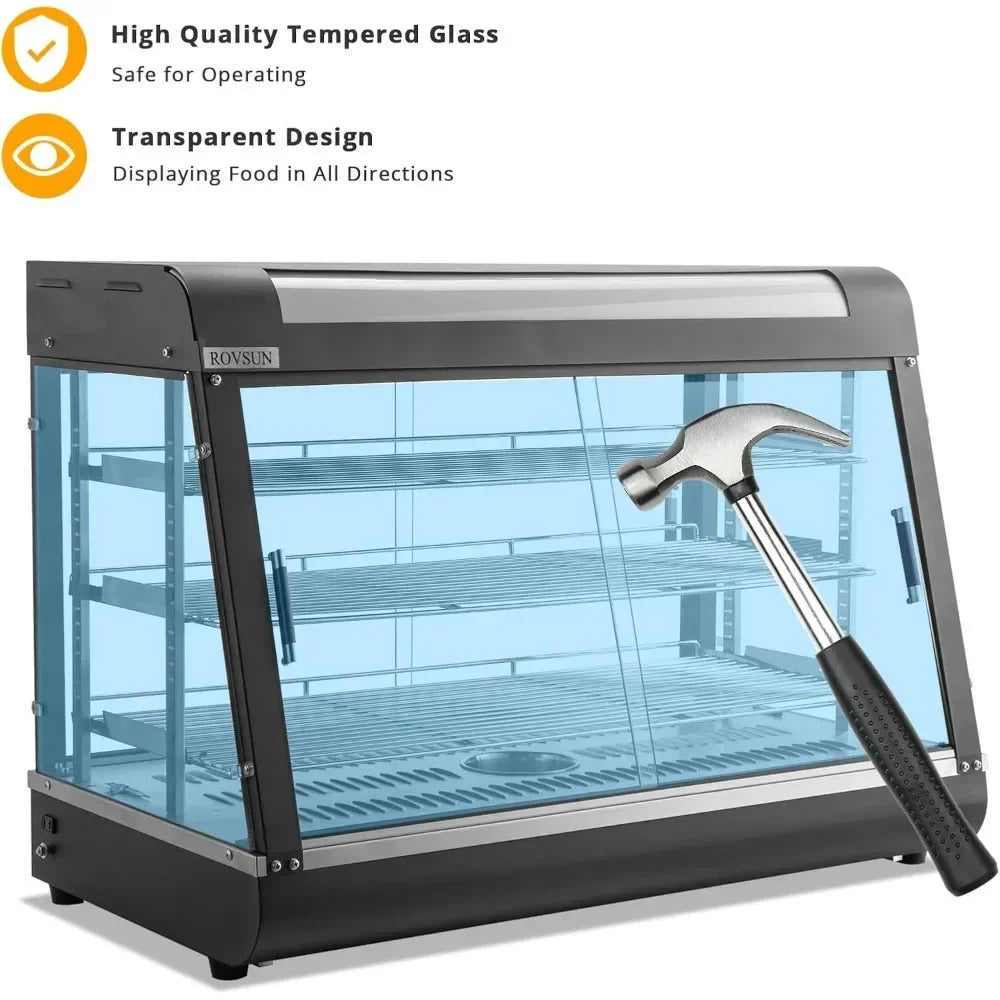 Food Warmer Display W/LED Lighting, 3-Tier Electric Food Warmer Commercial, Adjustable Removable