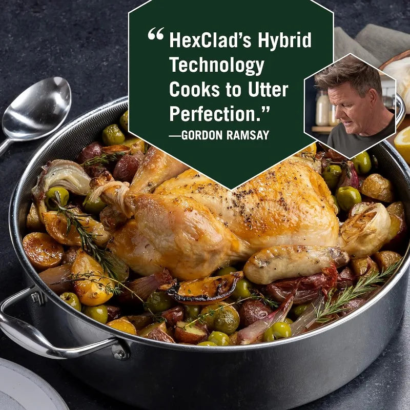 HexClad Hybrid Nonstick Sauté Pan and Lid, Chicken Fryer, 7-Quart, Dishwasher and Oven-Safe,