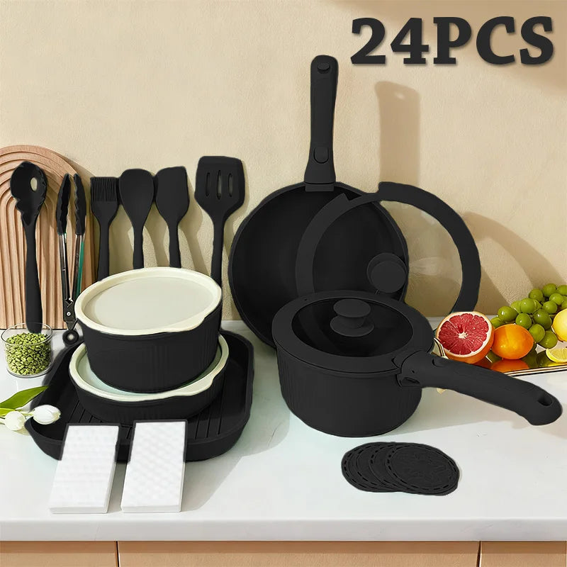 Pots and Pans Set, Nonstick Cookware Set Detachable Handle, Induction Kitchen Cookware Set