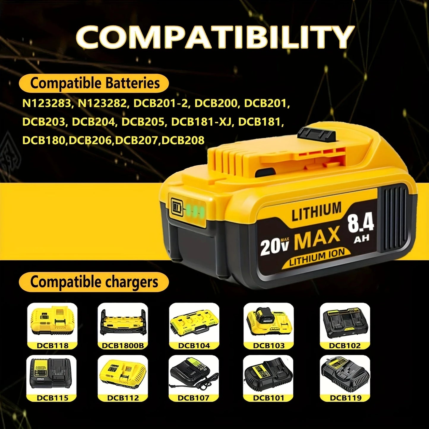 1/2/4 8.4Ah 20V Replacement Lithium-ion Batteries /Dewalt Cordless Power Tool With DCB200
