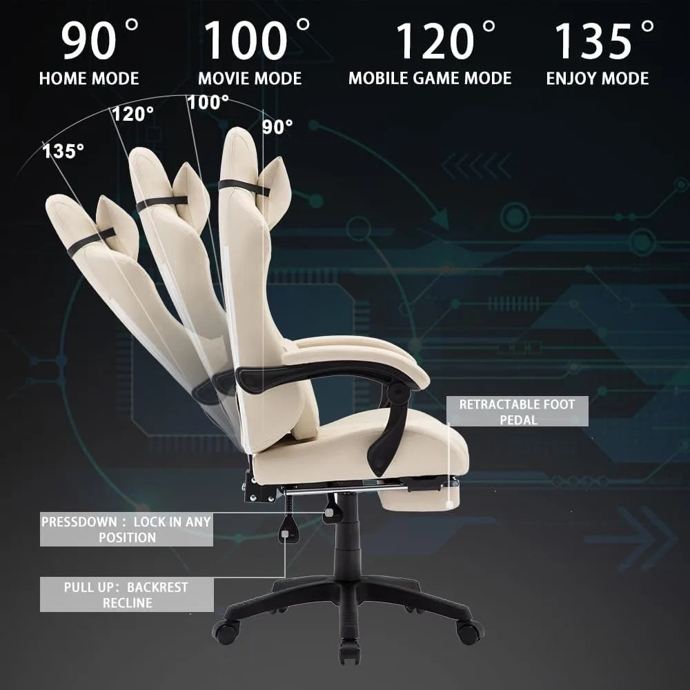 OHAHO Gaming Chair Computer Chair w/ Footrest & Lumbar Support, Height Adjustable Game Chair w/360°