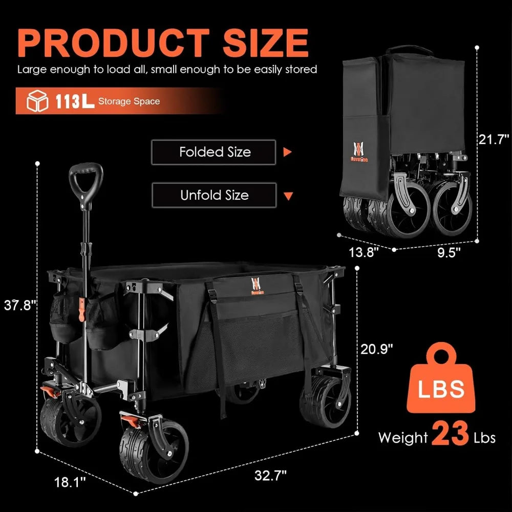 Utility Grocery Wagon With Side Pocket and Brakes Collapsible Folding Wagon Trolley Cart