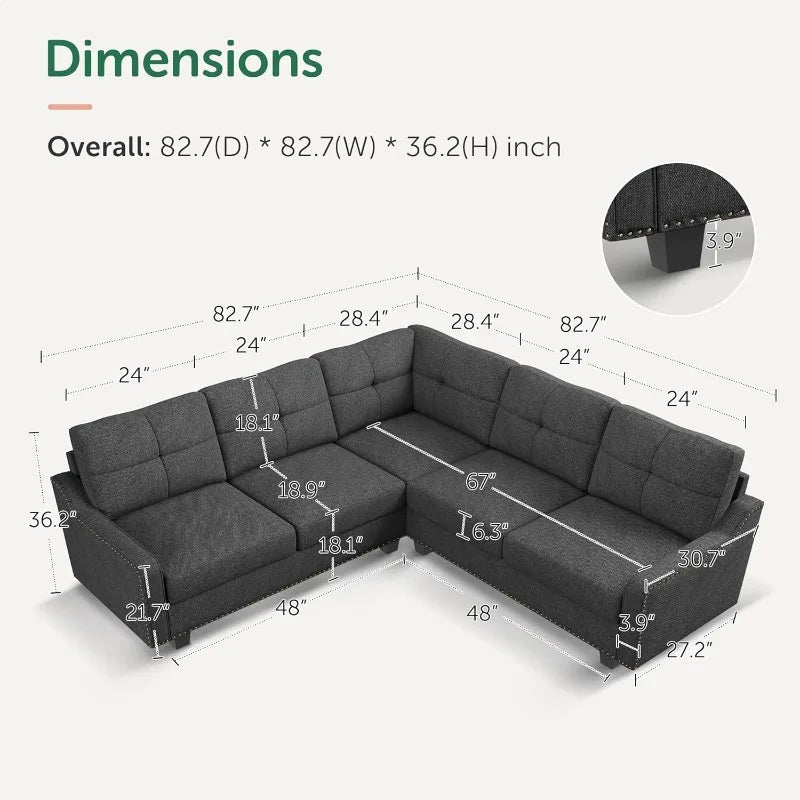 Convertible Sectional Sofa L Shaped Couch for Small Apartment Reversible Sectional Couch