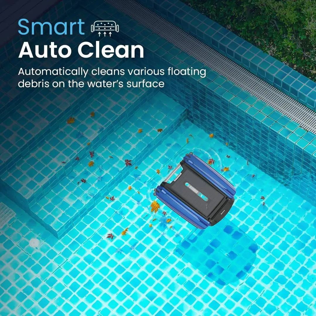 Solar Powered Automatic Robotic Pool Surface Skimmer Cleaner with 30-Hour Continuous Battery Power