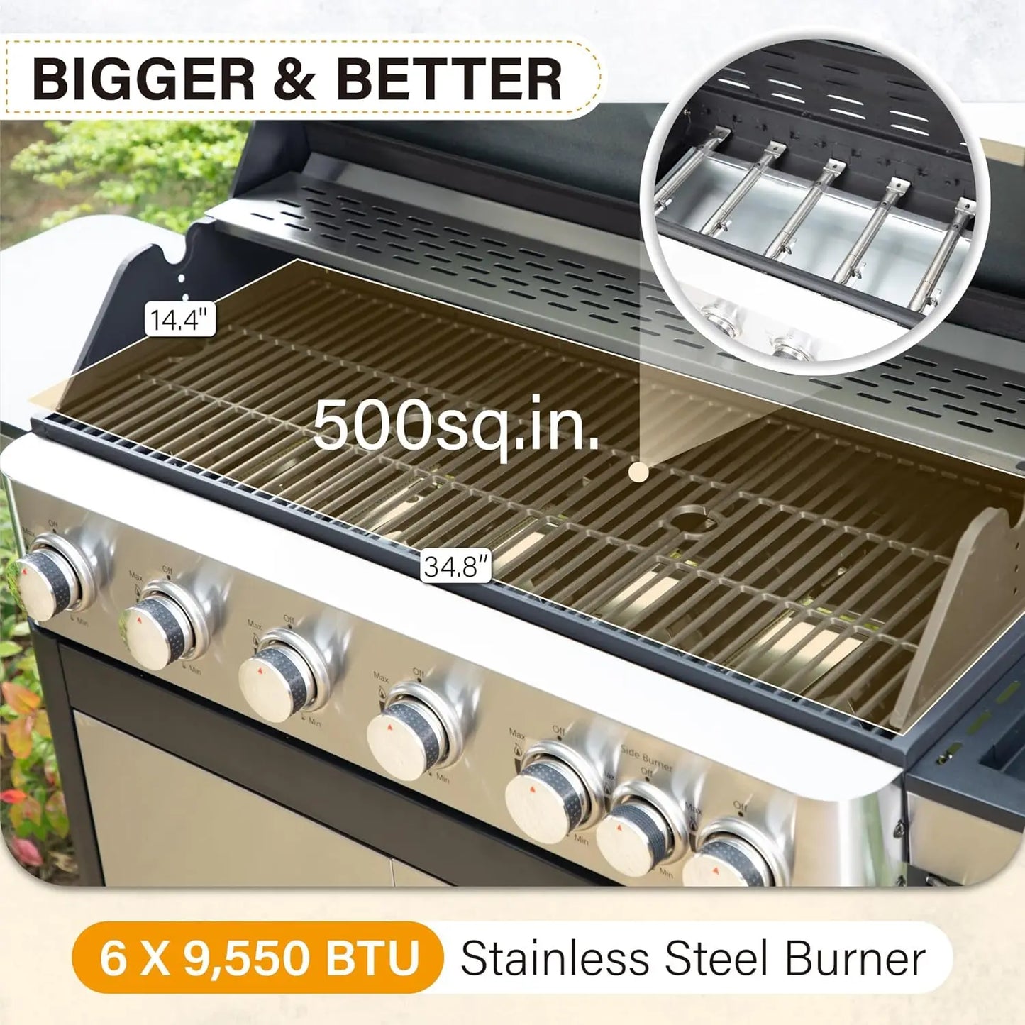 7 Burners Propane Gas BBQ Grill/Side Burner/Enameled Cast Iron Grates 65,800 BTU Stainless Steel