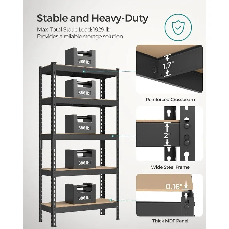 5-Tier Storage Shelves, Set of 2 Garage Storage, Boltless Assembly, Shelving Units, Load 1929 lbs