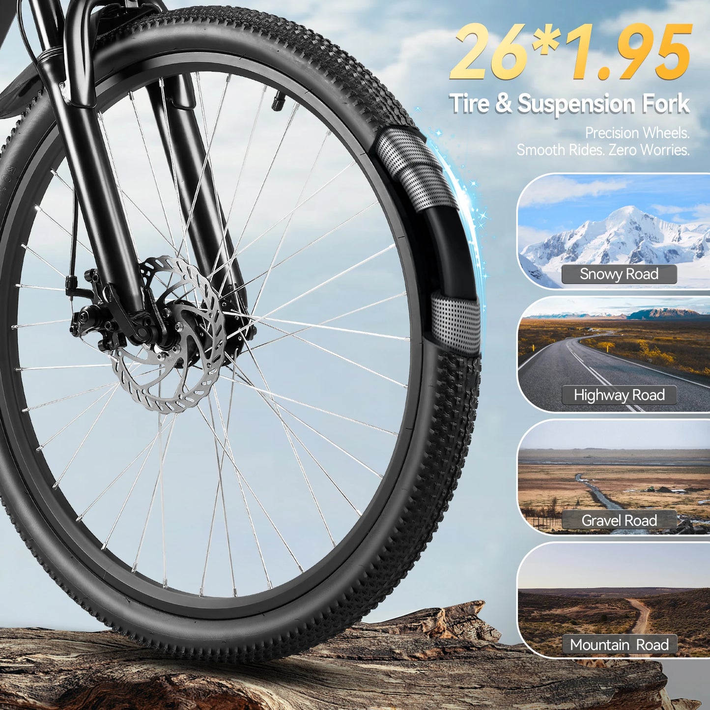 Electric Bicycle 1000W Peak Motor,48V Removable Battery Electric Bike,20MPH,7-Speed,26"Tire E-bike