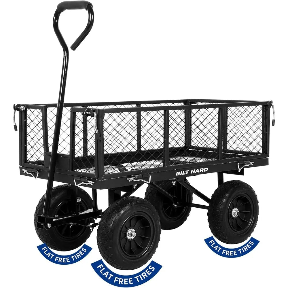 400 Lbs Capacity Steel Garden Cart w/10" Flat Free Tires 180° Rotating Handle/4 Cu.Ft Utility Cart